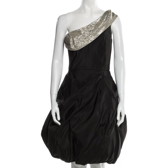 Oscar de la Renta One-Shoulder Knee-Length Dress Size: 8 - Picture 1 of 4